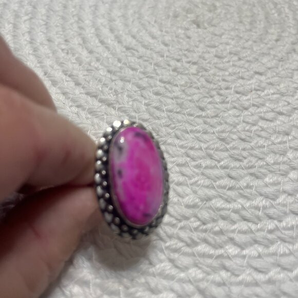 Gorgeous PINK DENDRITE OPAL Handmade Sterling 925 Ring Size 9.5 #356D - Picture 2 of 3